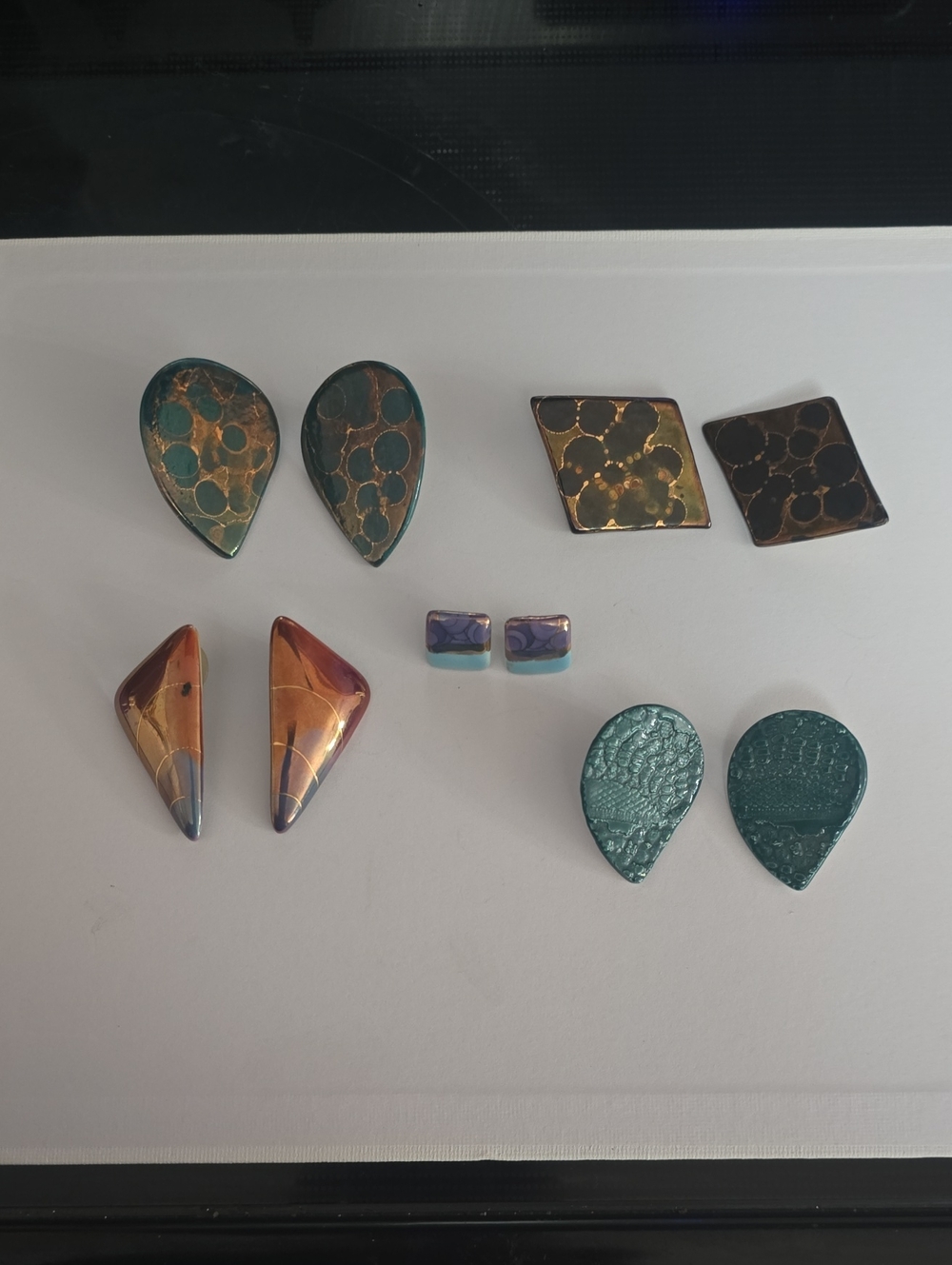 5 Pairs Handmade Earrings Teal, Purple Black Gold